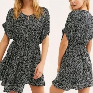 Free People One Fine Day Ditzy Floral Mini‎ Dress in Black White Size Small